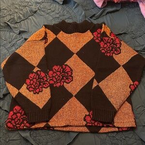 Geometric Floral Sweater - Black and Orange